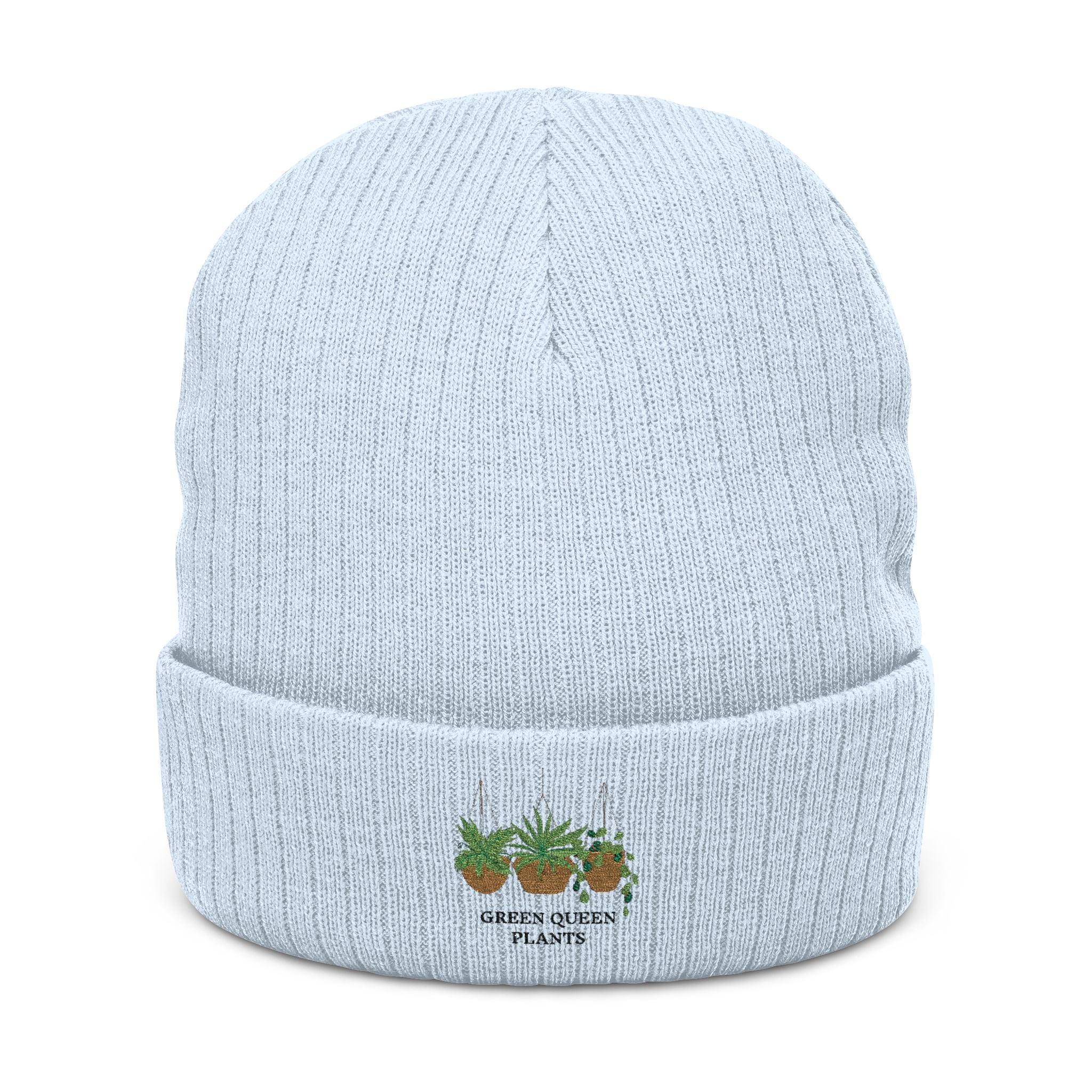 Embroidered Olive Tree Ribbed Knit Beanie — Cozy Nature-Inspired Winter Hat