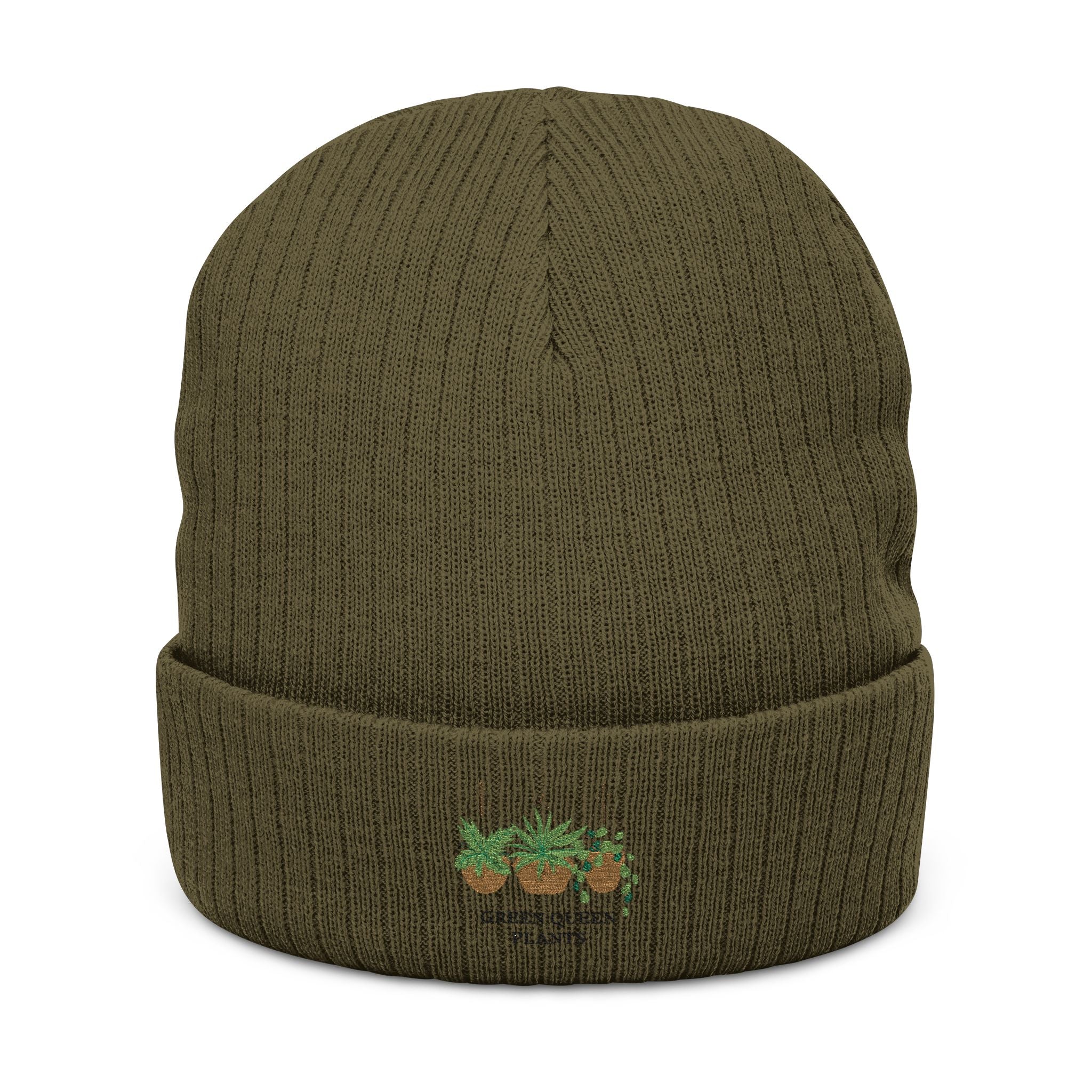 Embroidered Olive Tree Ribbed Knit Beanie — Cozy Nature-Inspired Winter Hat