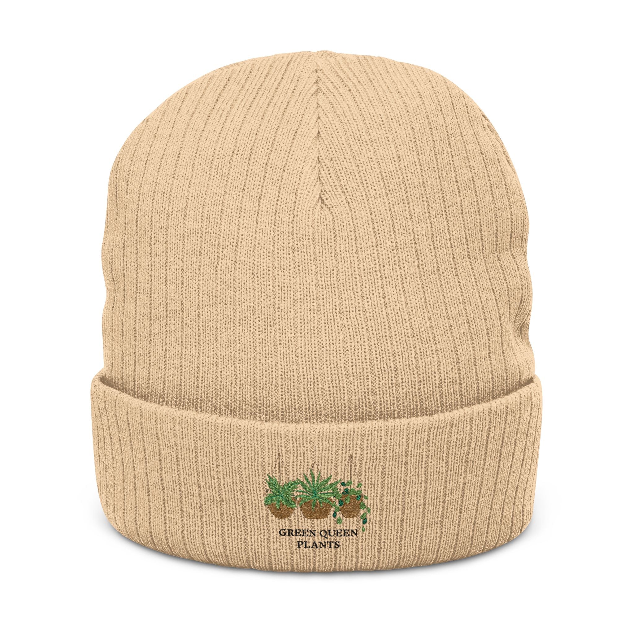 Embroidered Olive Tree Ribbed Knit Beanie — Cozy Nature-Inspired Winter Hat