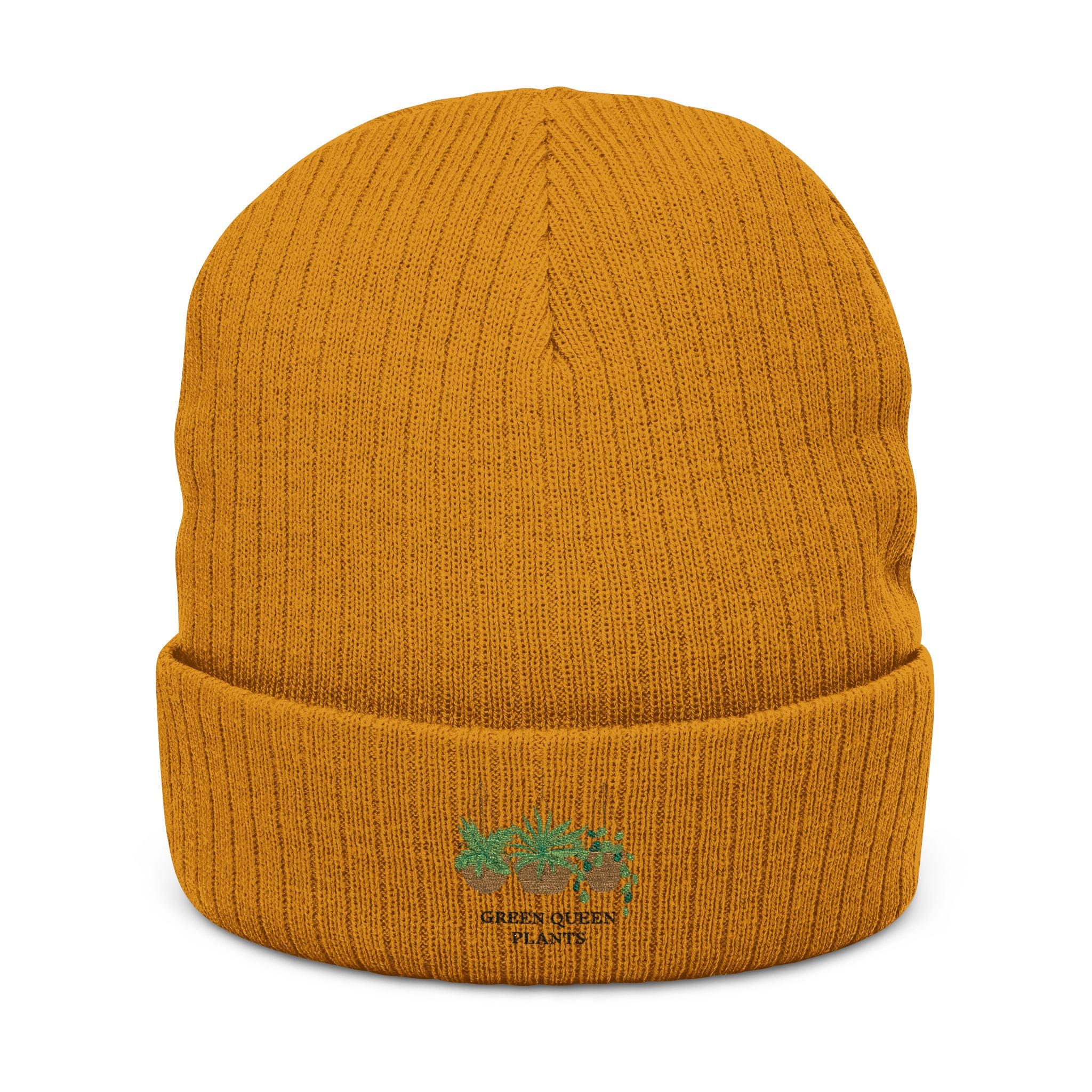 Embroidered Olive Tree Ribbed Knit Beanie — Cozy Nature-Inspired Winter Hat