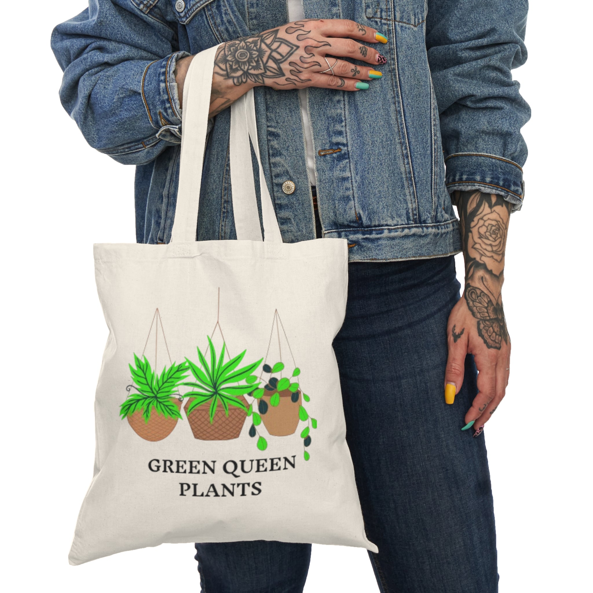 Green Queen Plants Tote Bag - Natural Canvas Plant Lover Shopper