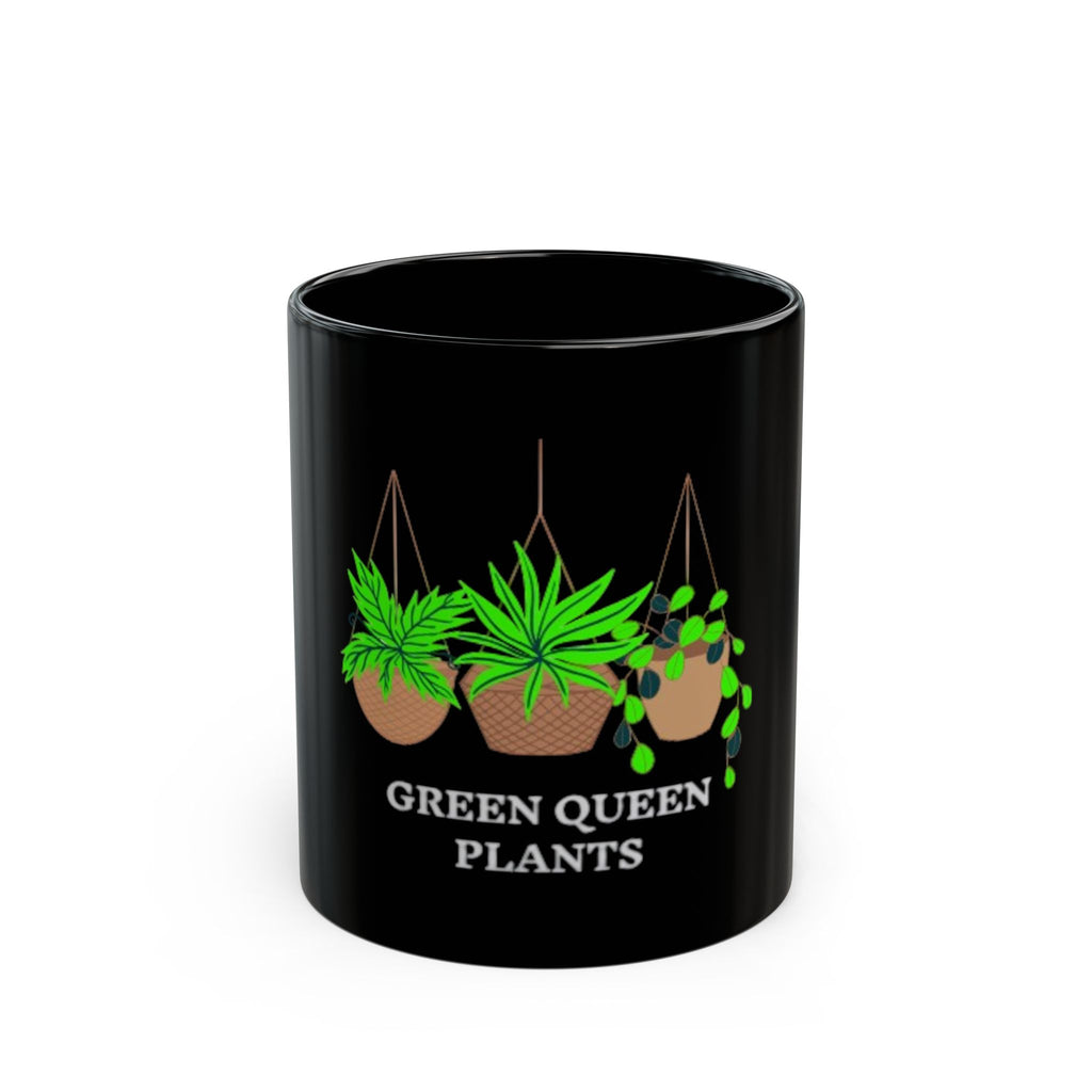 Green Queen Plants Black Coffee Mug – Hanging Houseplants Design (11oz & 15oz)